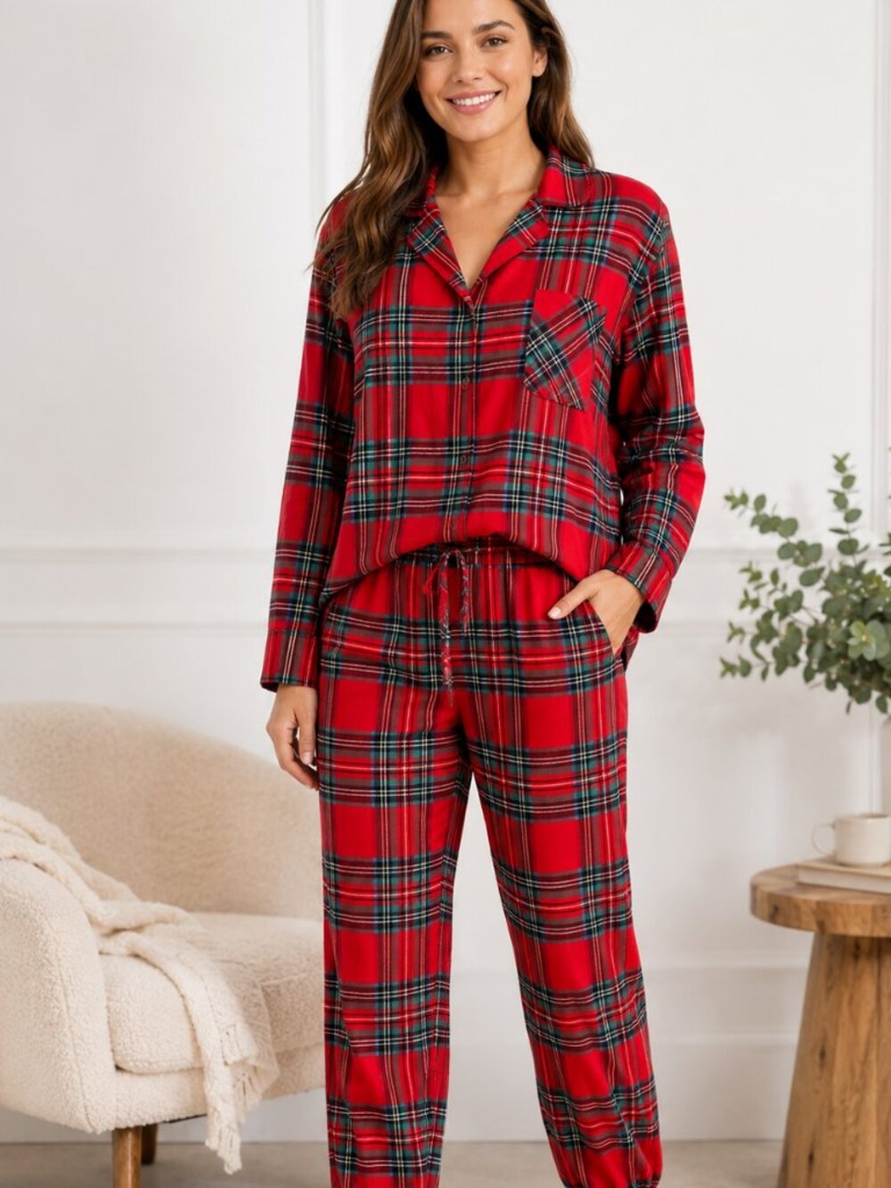 NEW Holiday Lane Brinkley Plaid 2 Pc Pajama Set XL Red